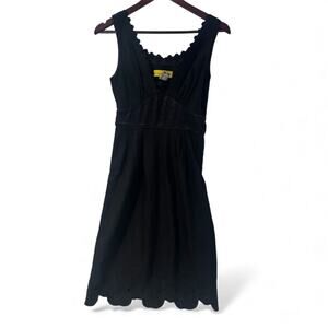 Catherine Malandrino scalloped embroidered Dress y2k 90s 6 Black Sleeveless